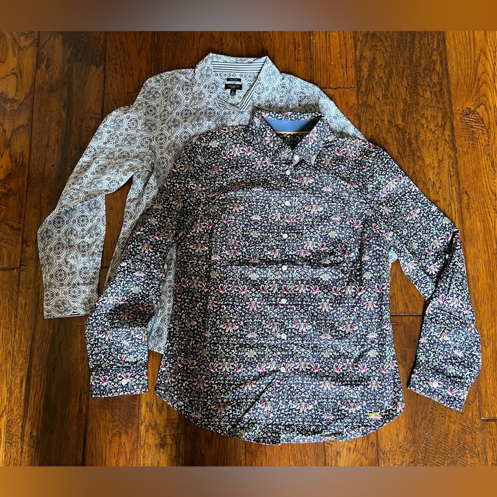 2 Talbots cotton button down floral geometric ladies dress shirts 6P petite